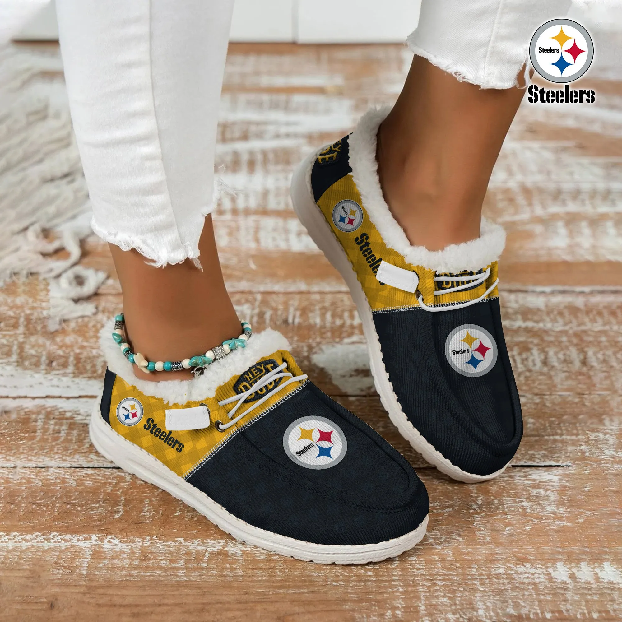 NFL Pittsburgh Steelers Personalized Hey Dude With Warm Fur Lining Shoes For Men And Women 543ZM-5591