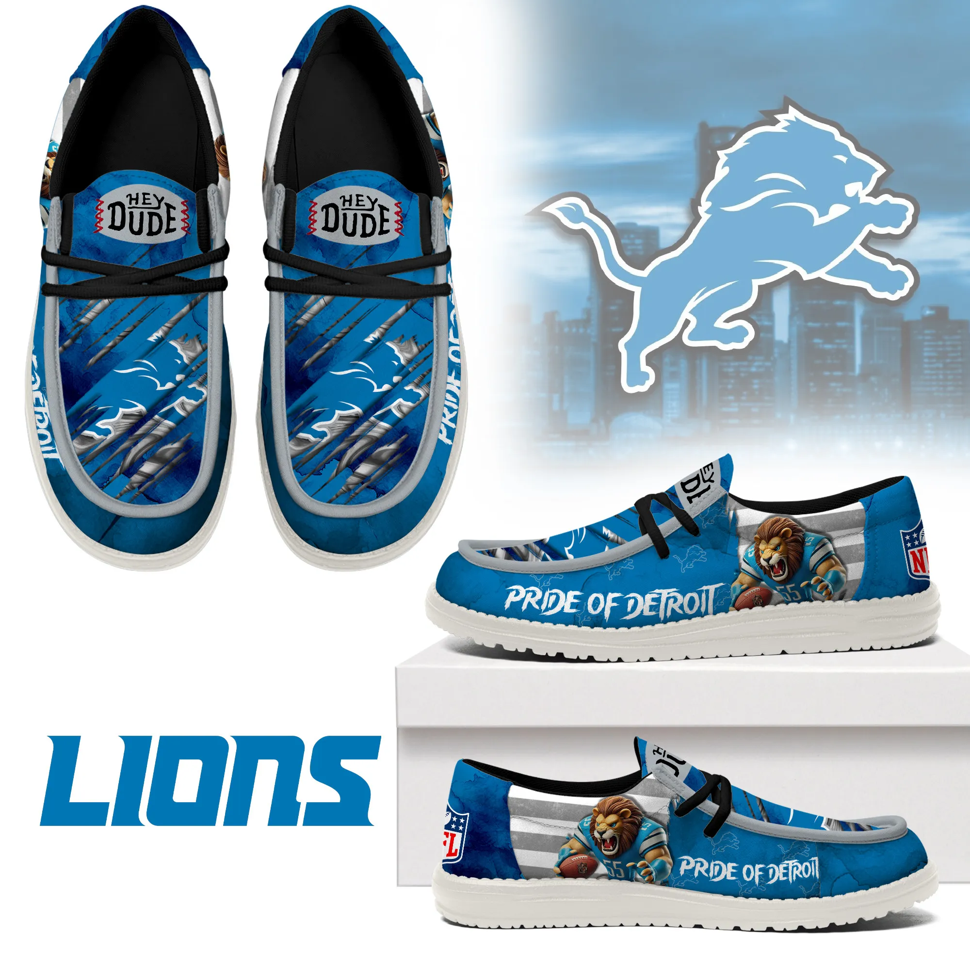 NFL Detroit Lions ??Custom Name Hey Dude 820WK-2500