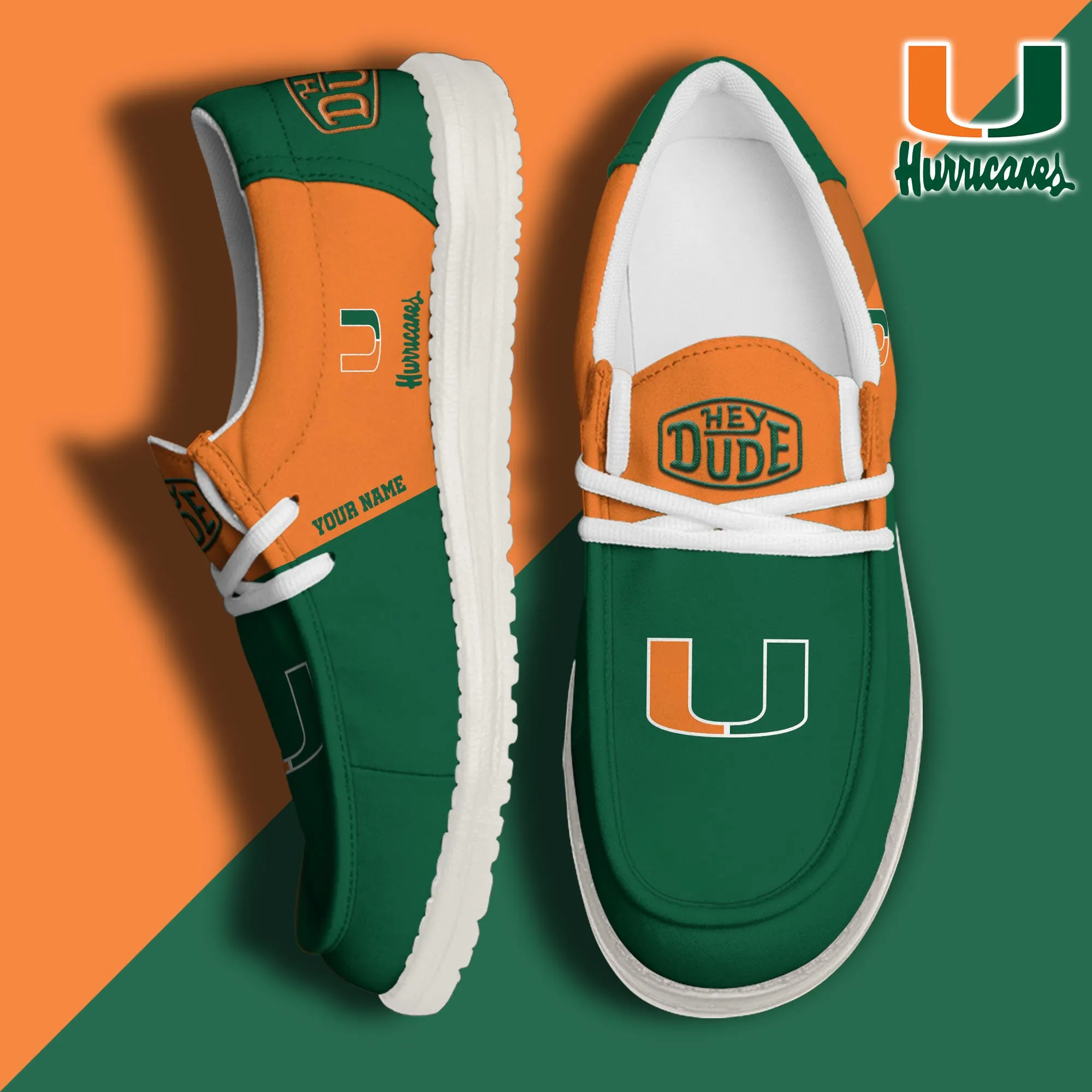 NCAA Miami Hurricanes Personalized Hey Dude Shoes For Men And Women 714PP-4516