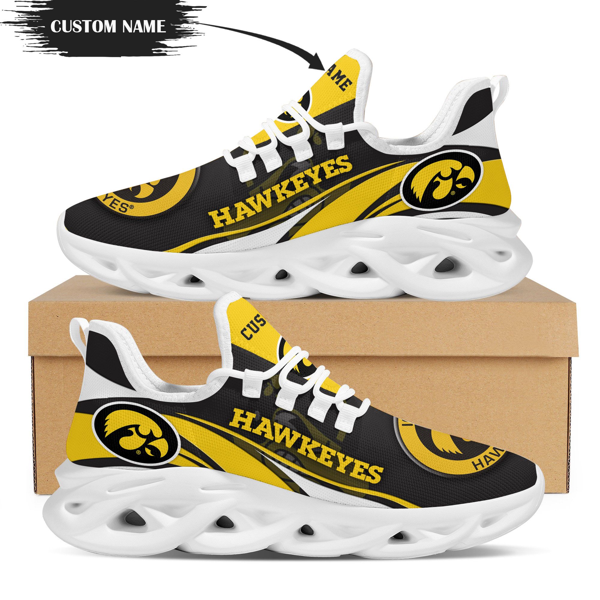 Iowa Hawkeyes Mascot Custom Name Personalized Max Soul Sneakers Running Sports Shoes For Men