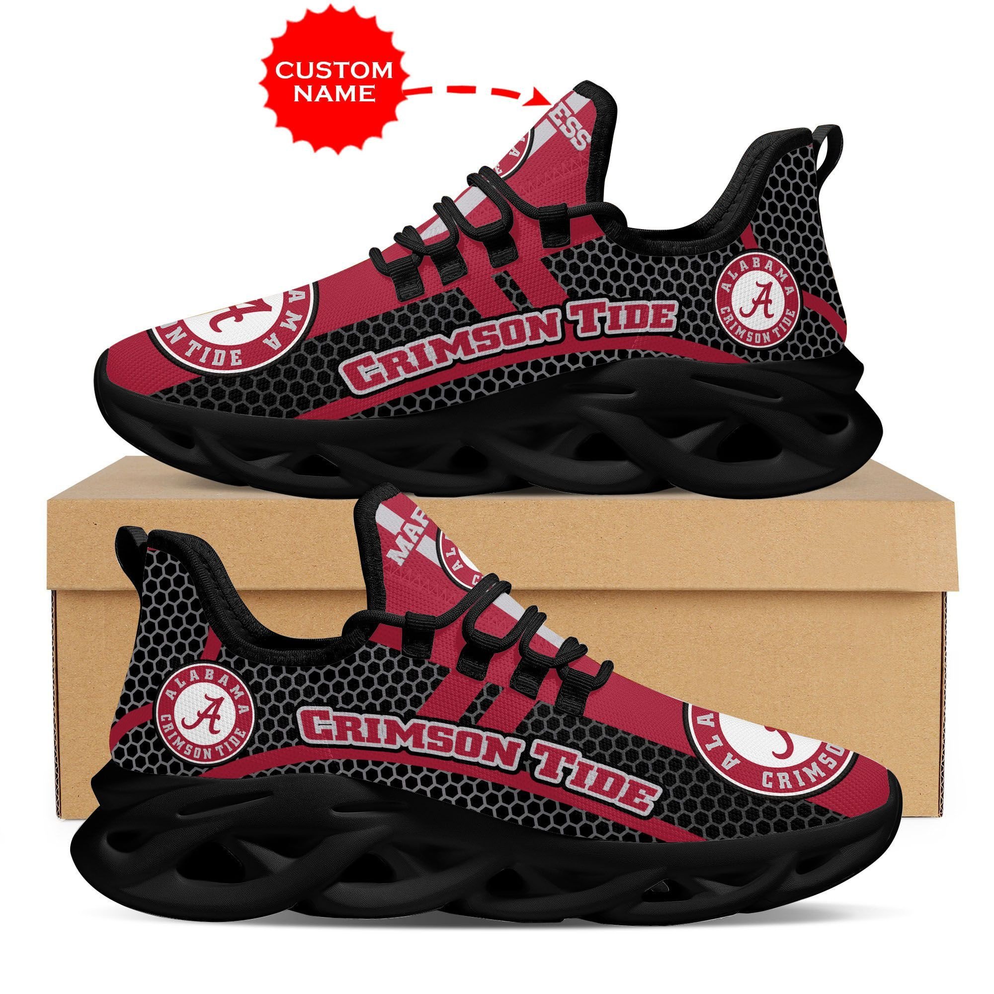 Alabama Crimson Tide Shoes Max Soul Luxury NCAA Custom Name Sneakers Running Sports Shoes For Men Women
