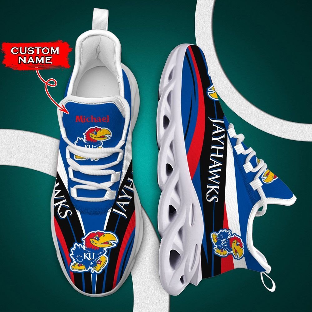 Kansas Jayhawks Max Soul Shoes Luxury NCAA Custom Name Sneakers Running Sports Shoes For Men Women
