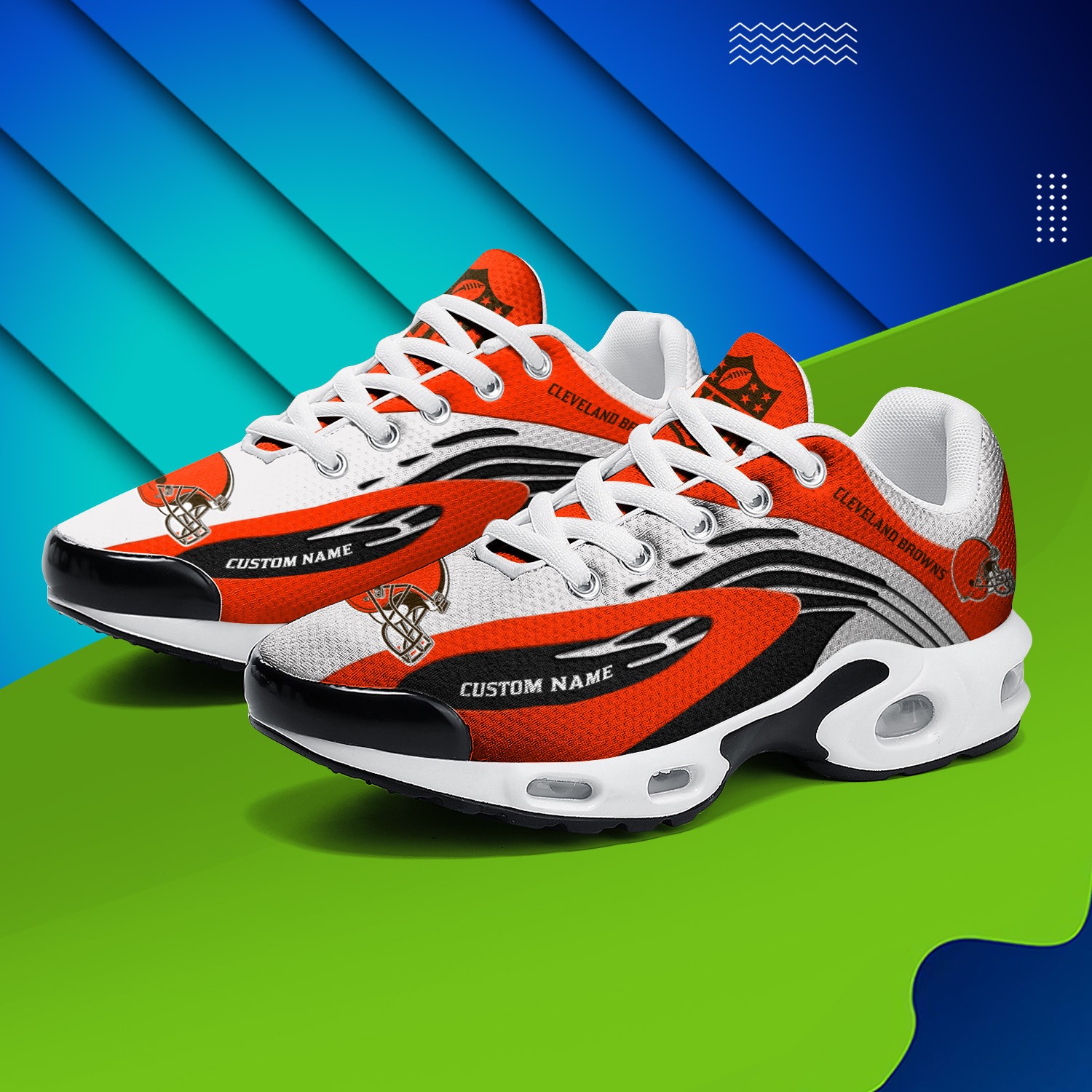 Cleveland Browns Personalized Name Team Logo Mix Colors Wave Line Max Soul Shoes Sneakers Image