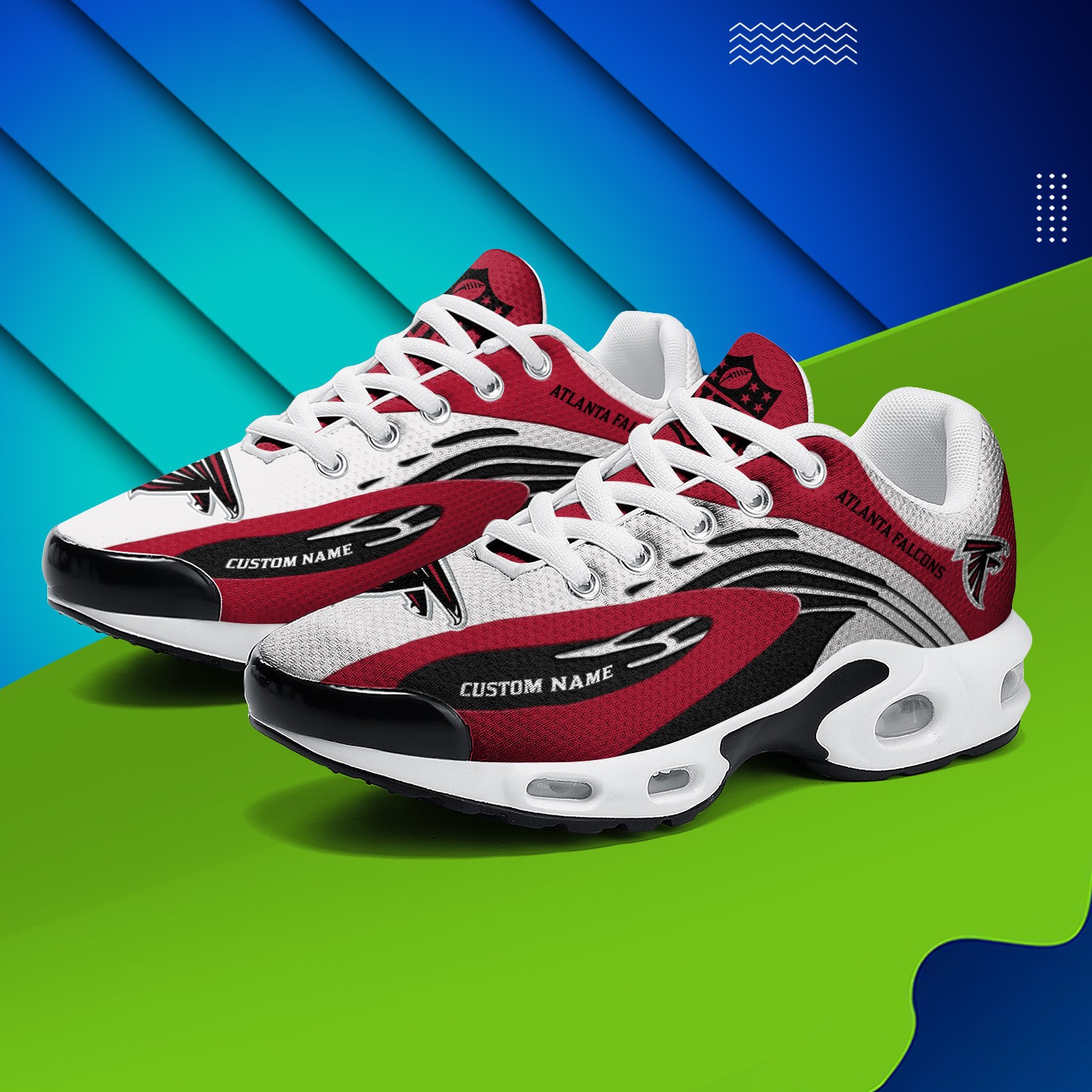Atlanta Falcons Personalized Name Team Logo Mix Colors Wave Line Shoes Air Cushion Sneakers Image