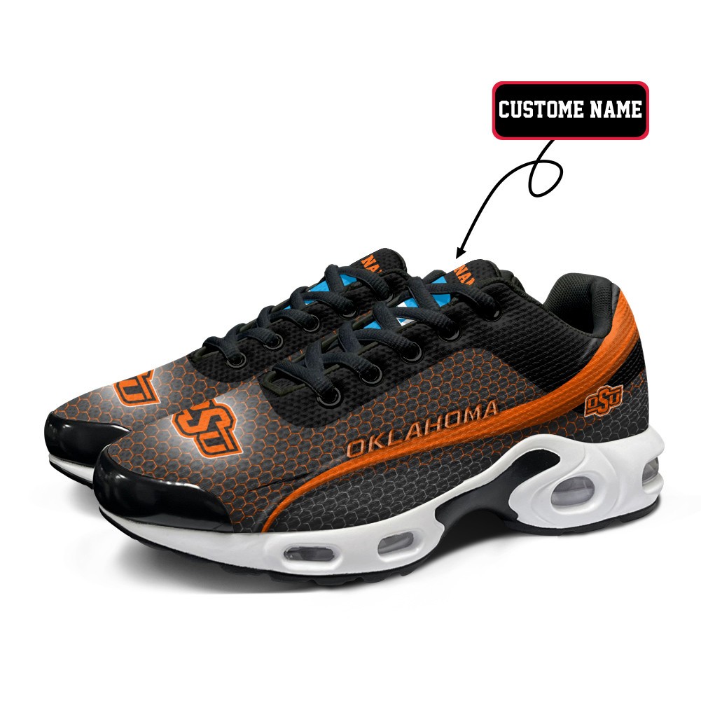 Oklahoma State Personalized Name Team Colors Wave Line Beehive Pattern Max Soul Shoes Sneakers Image