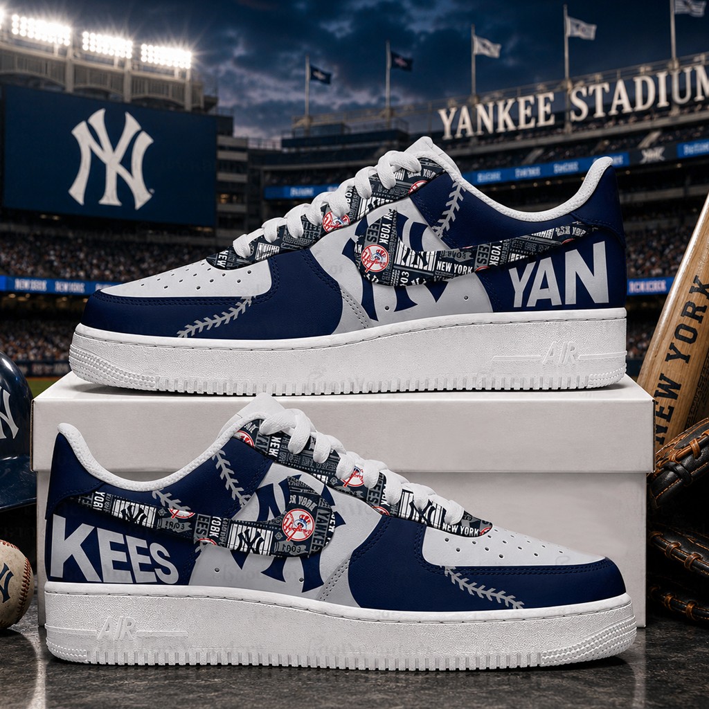 New York Yankees Major League Baseball Version 2026 Graphic Air Force 1 Shoes Sneakers For Baseball Fans Gallery Image