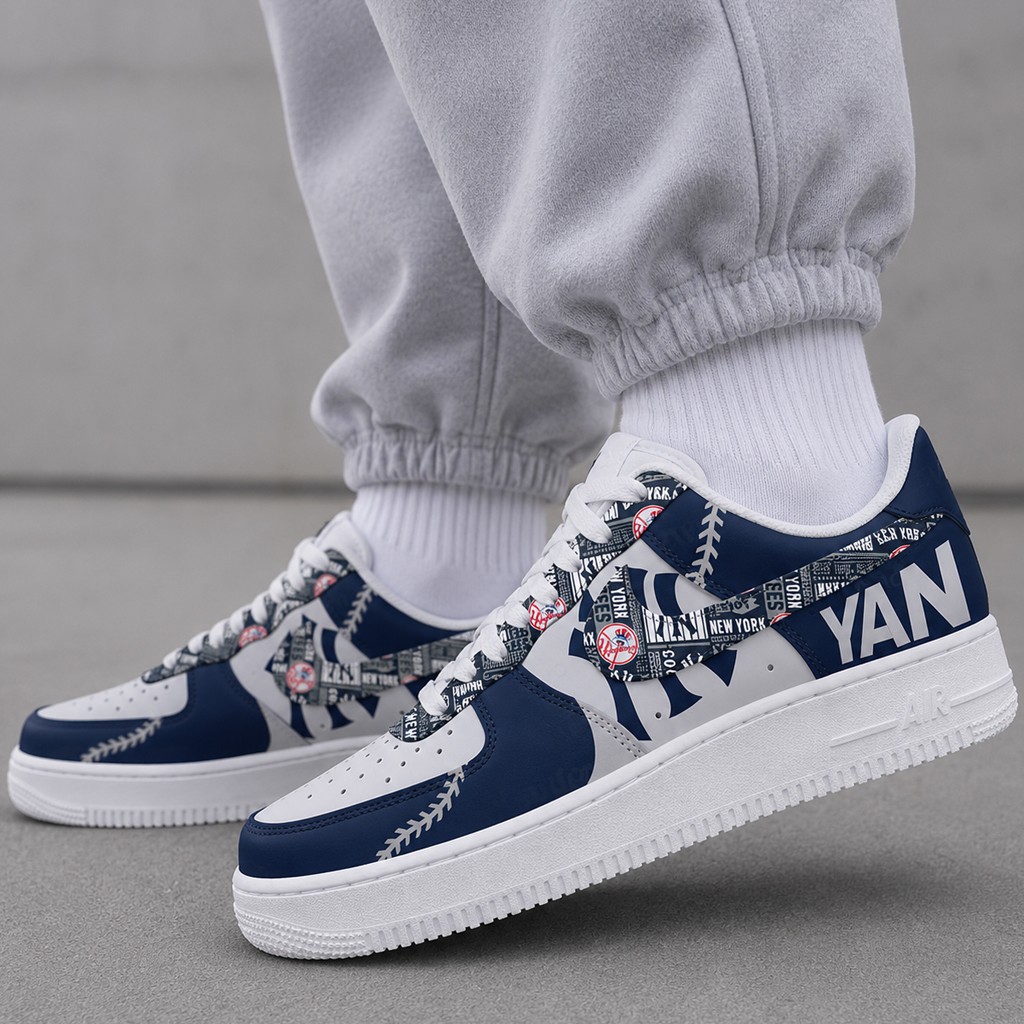 New York Yankees Major League Baseball Version 2026 Graphic Air Force 1 Shoes Sneakers For Baseball Fans Gallery Image