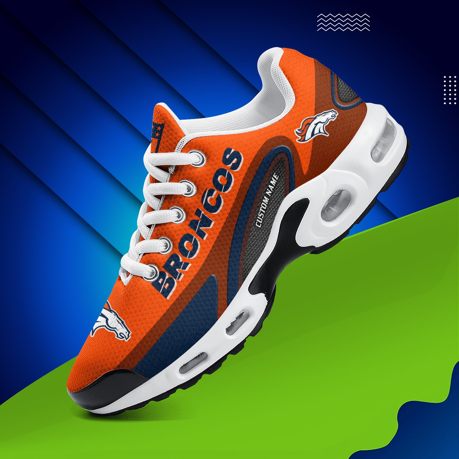 Denver Broncos Personalized Name Team Logo Mix Colors Oval Line Max Soul Shoes Sneakers Image