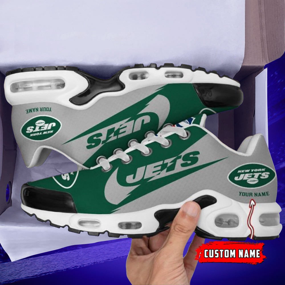 New York Jets Custom Name Green Gray Max Soul Shoes Sneakers Image