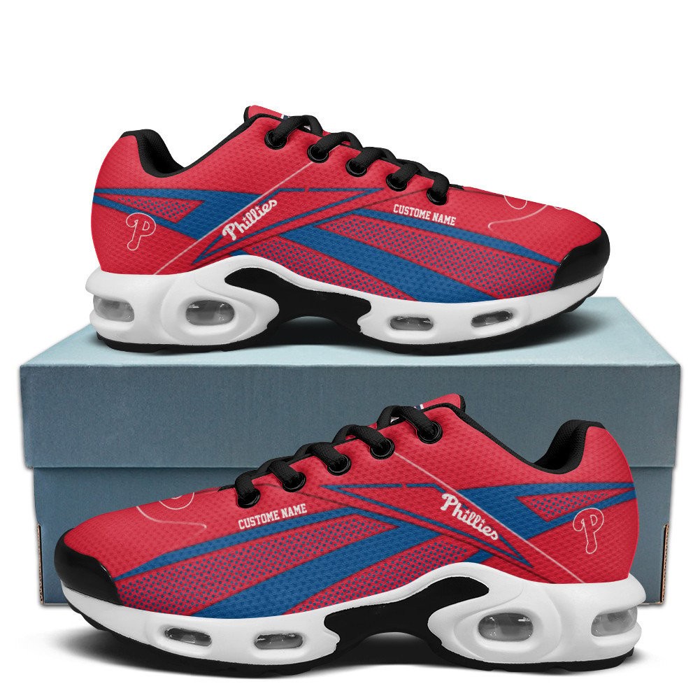 Philadelphia Phillies Personalized Name Team Colors Supersonic Line Pattern Max Soul Shoes Sneakers Image