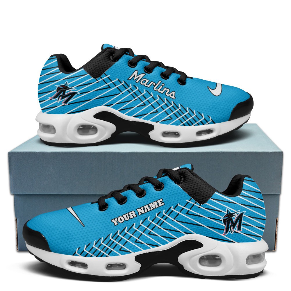 Miami Marlins Personalized Name Team Colors Jagged Lines Max Soul Shoes Sneakers Image