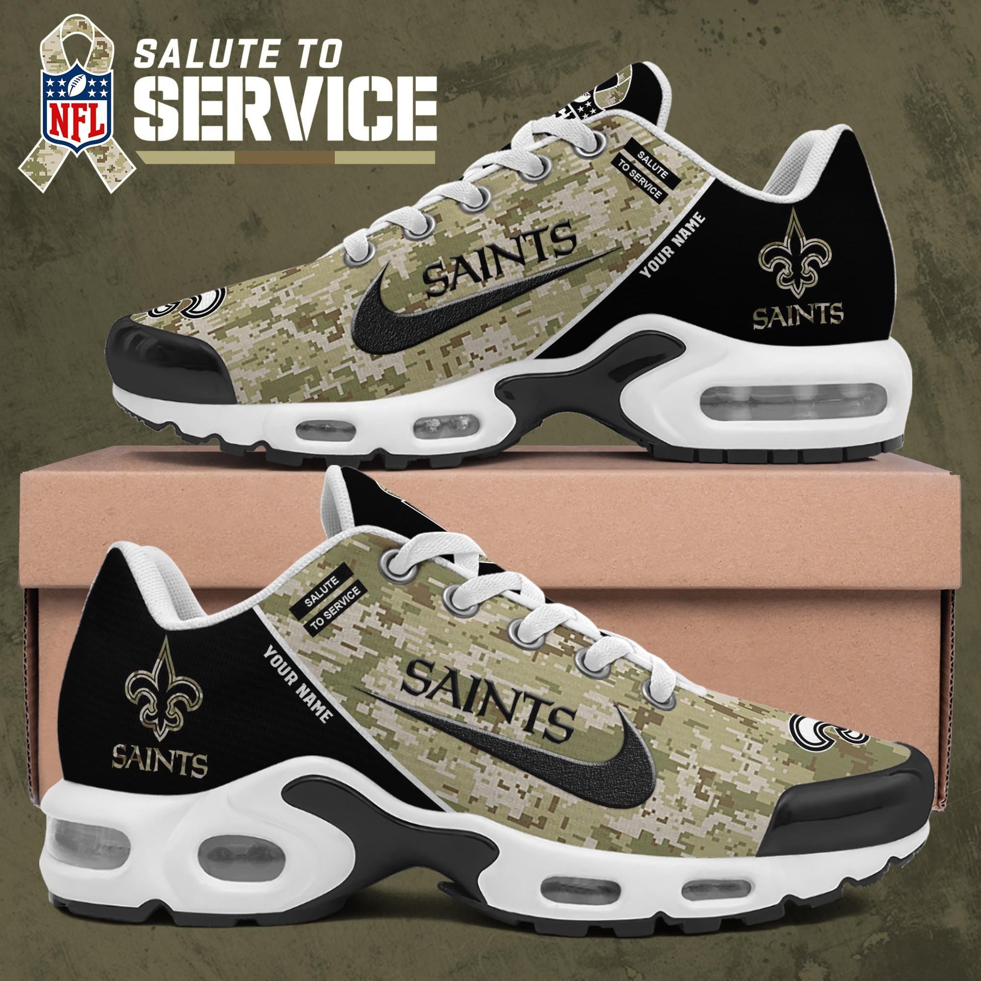 New Orleans Saints Shoes 2025 Version Custom Name Camouflage Shoes Ph586 Image