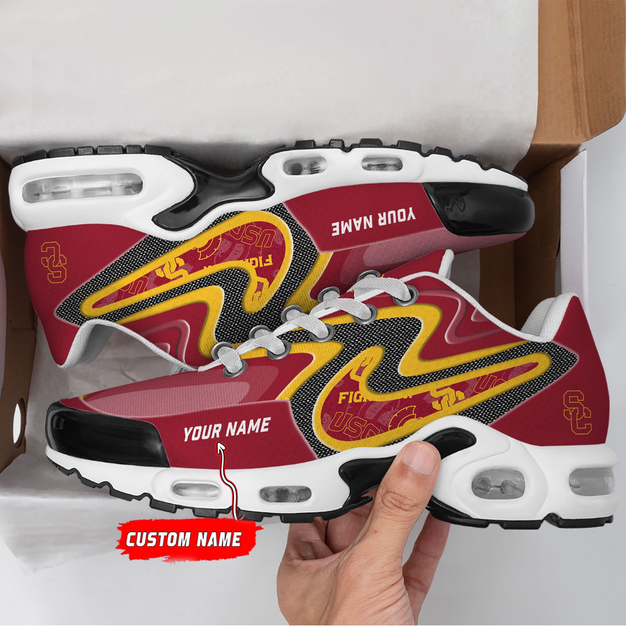 Usc Trojans Personalized Name Team Checkmark Logo Mix Colors Stitch Line Shoes Air Cushion Sneakers Image
