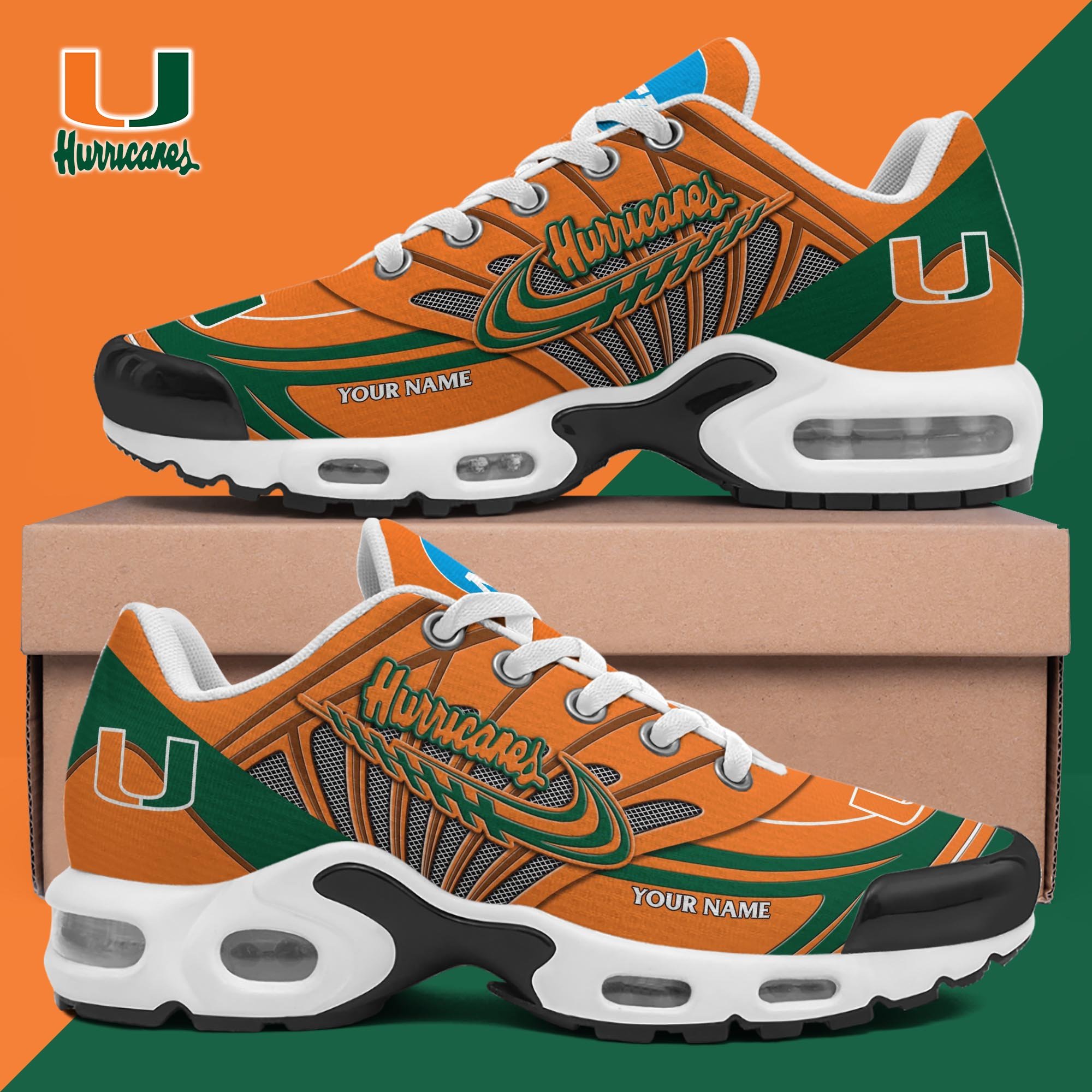 Miami Hurricanes TN Shoes 2025 Version Custom Your Name, Shoes For Sport Fans, Gift For Fans ETRG-61594 Image