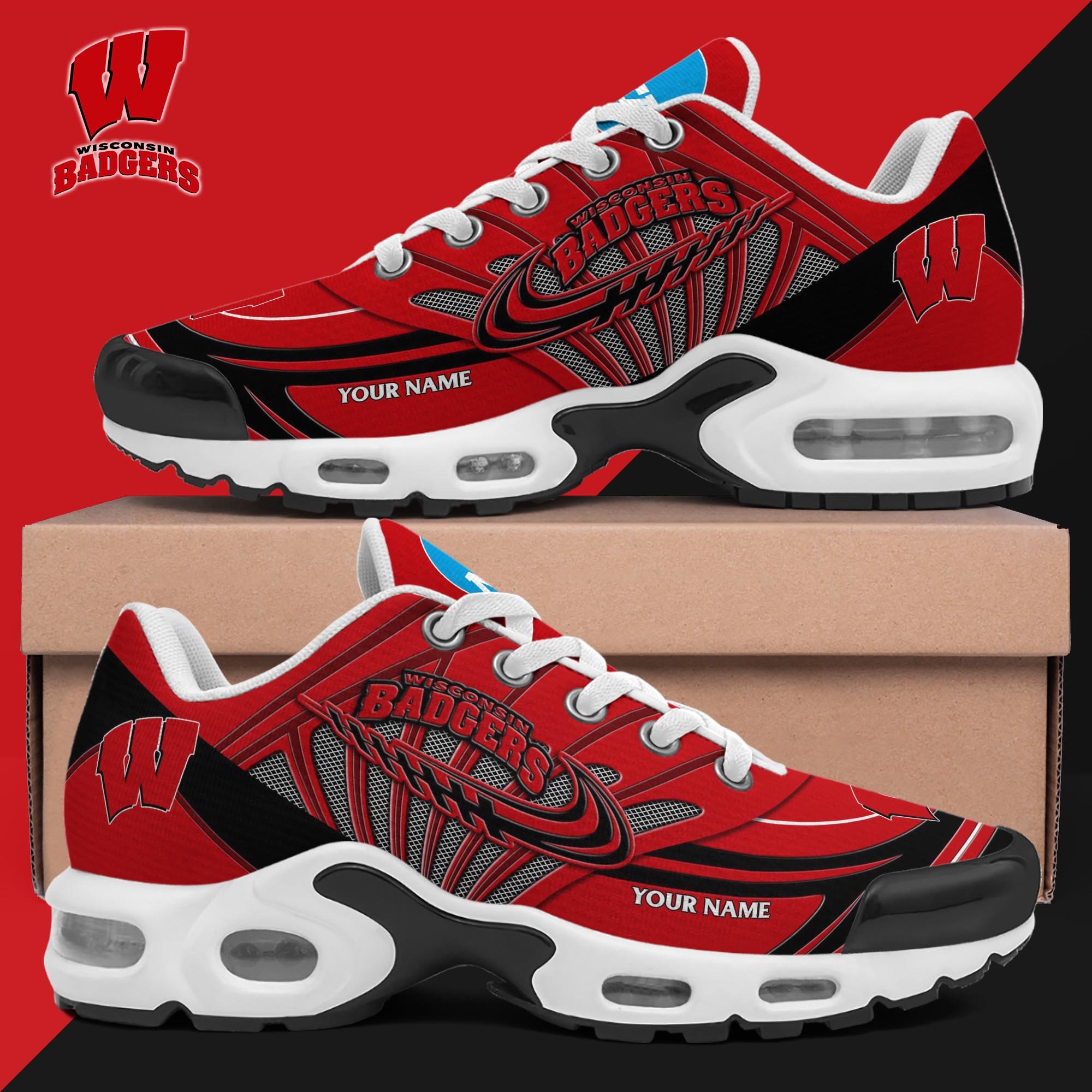Wisconsin Badgers TN Shoes 2025 Version Custom Your Name, Shoes For Sport Fans, Gift For Fans ETRG-61594 Image