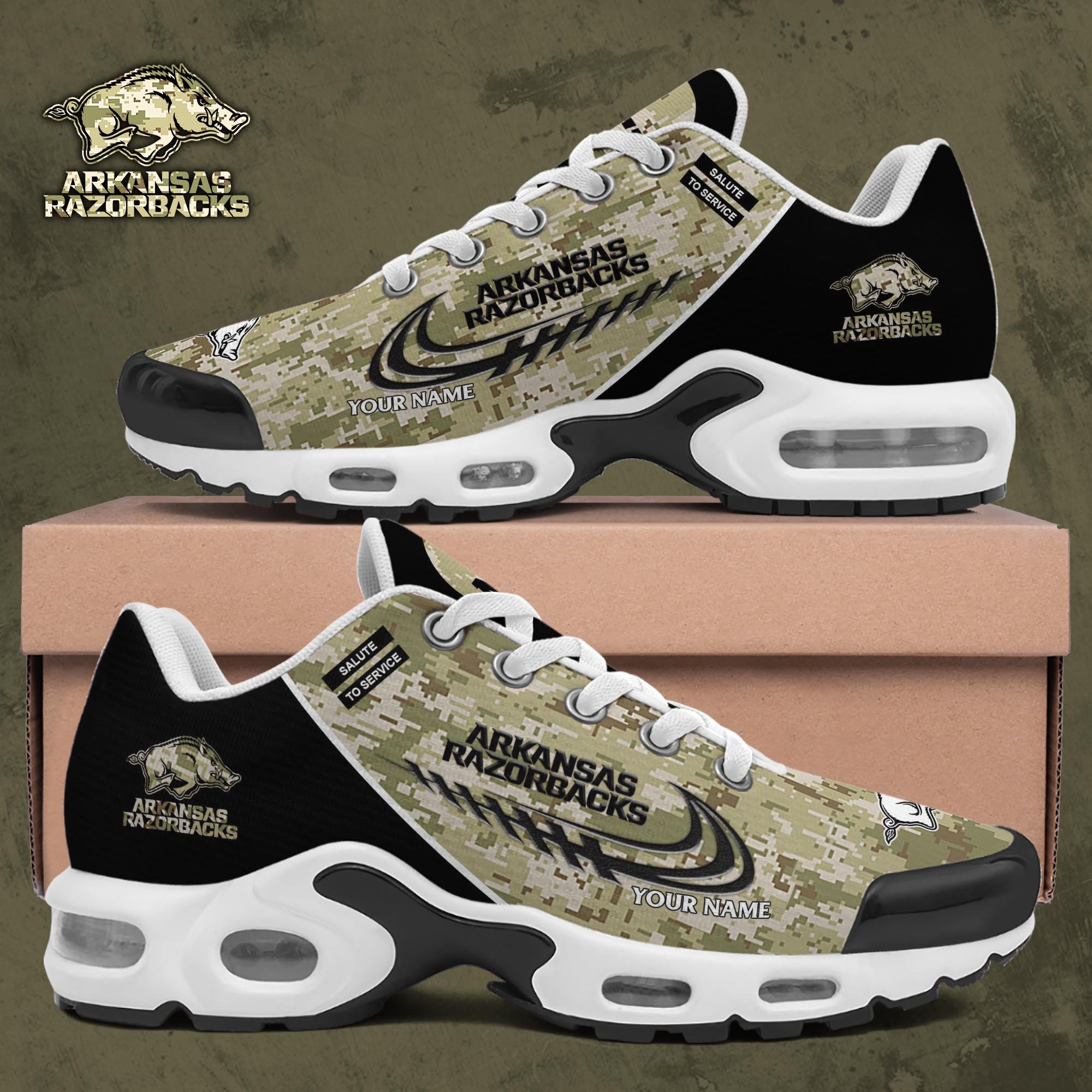 Arkansas Razorbacks TN Shoes 2025 Version Custom Name, Camouflage Shoes, Gifts For Football Lovers ETRG-61636 Image