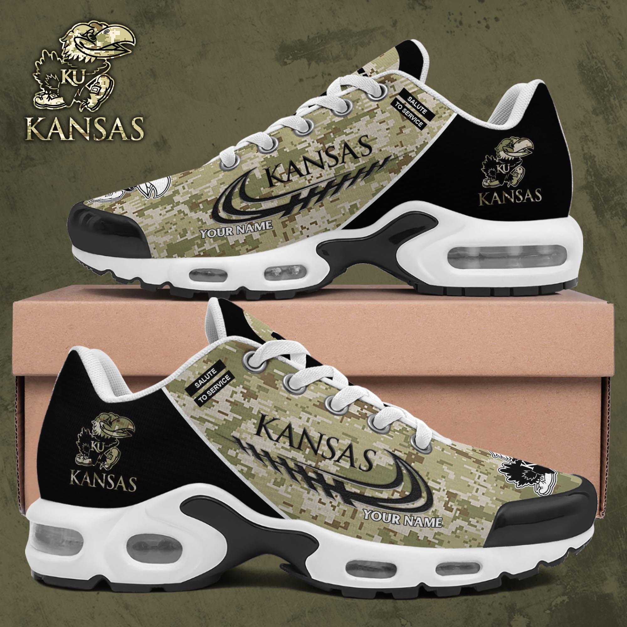 Kansas Jayhawks TN Shoes 2025 Version Custom Name, Camouflage Shoes, Gifts For Football Lovers ETRG-61636 Image