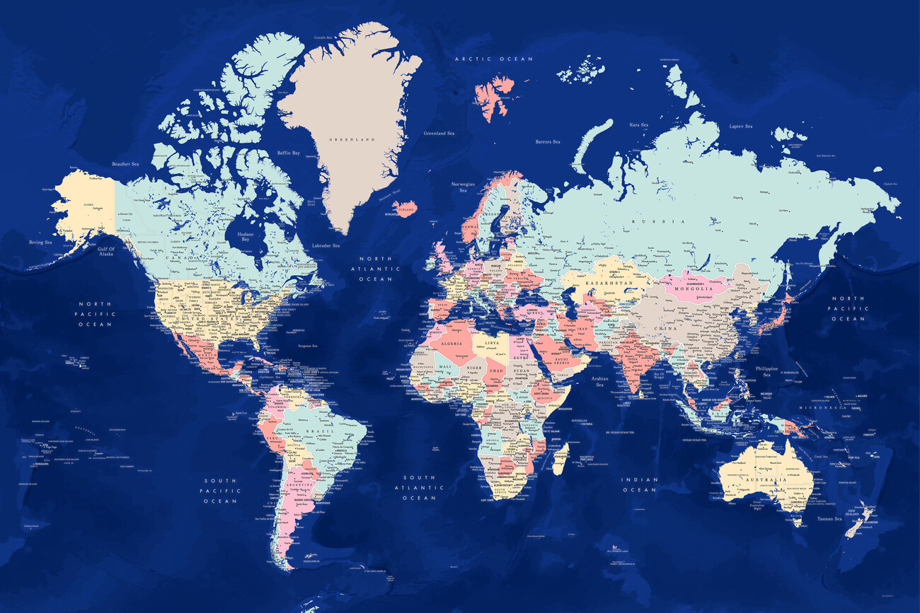 Map Blue and pastels detailed world map