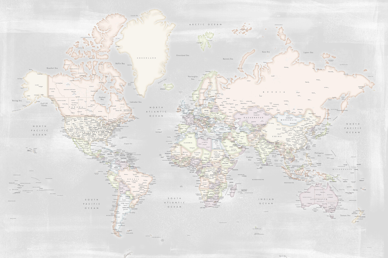 Map Rustic distressed detailed world map in pastels