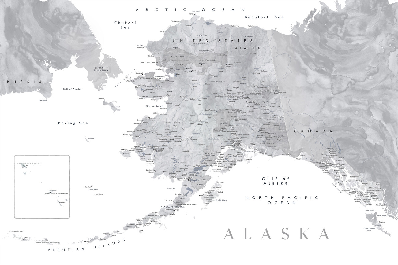 Carte De Detailed Map Of Alaska In Grayscale Watercolor Toutes Les   103151 