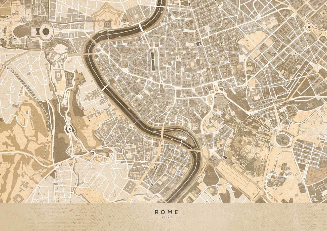 Kartta Sepia vintage map of Rome ǀ Kaikki kaupunkikartat ja maailmankartat  seinälle