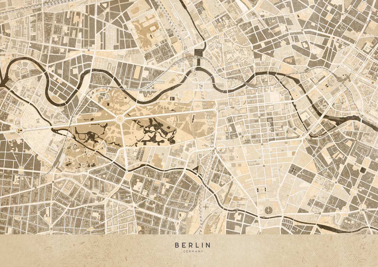 Kartta Sepia vintage map of Berlin ǀ Kaikki kaupunkikartat ja  maailmankartat seinälle