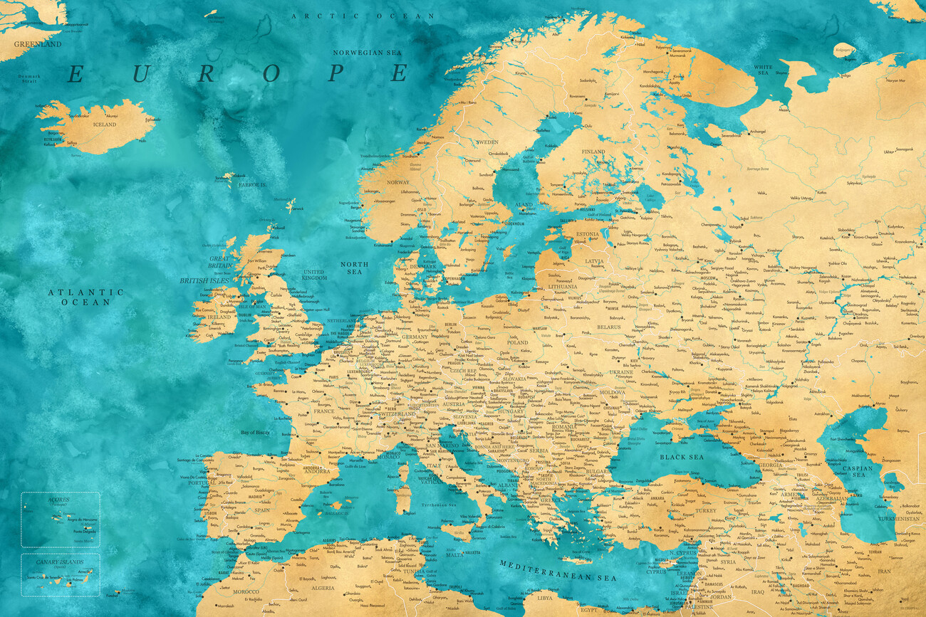 Poster Mapa de cores do cheio da Europa