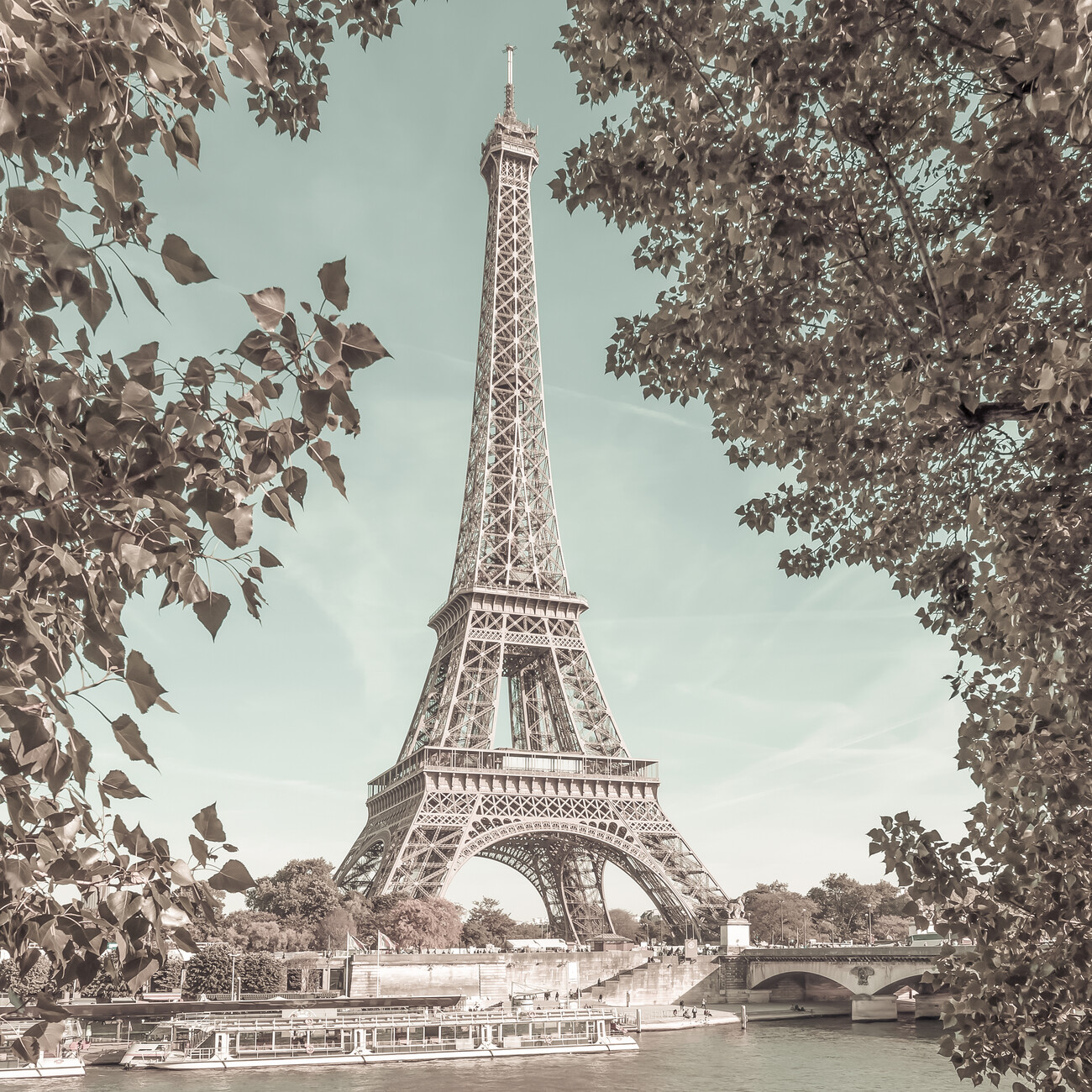 PARIS Eiffel Tower & River Seine, urban vintage style