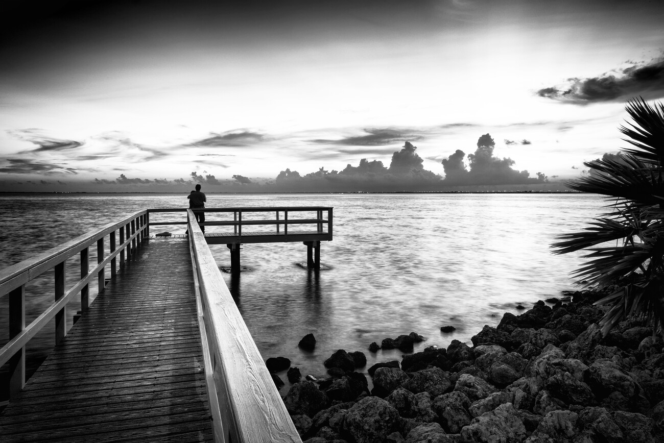 black and white sunset photography