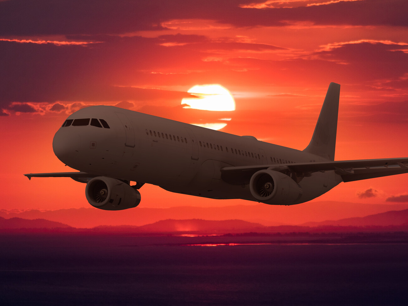 Wall Art Print, Airplane in the Sunset