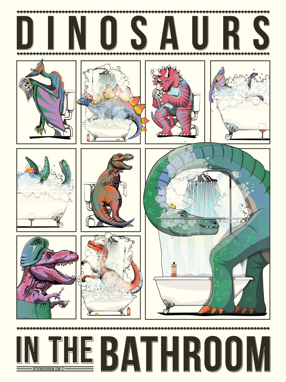 Illustration Dinosaurs in the Bathroom