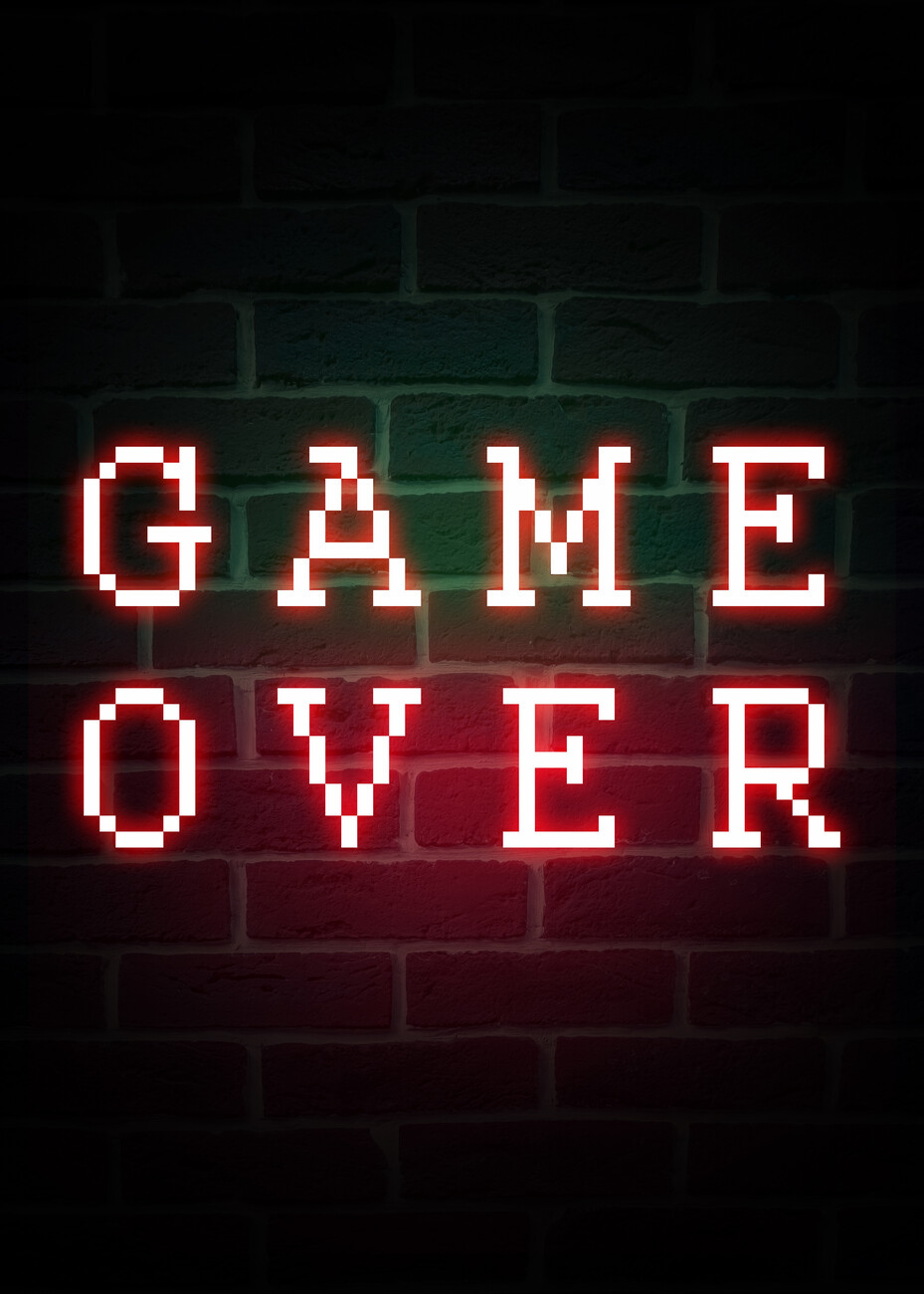 Art Poster Game Over-Neon Gaming Quote, neon gaming 