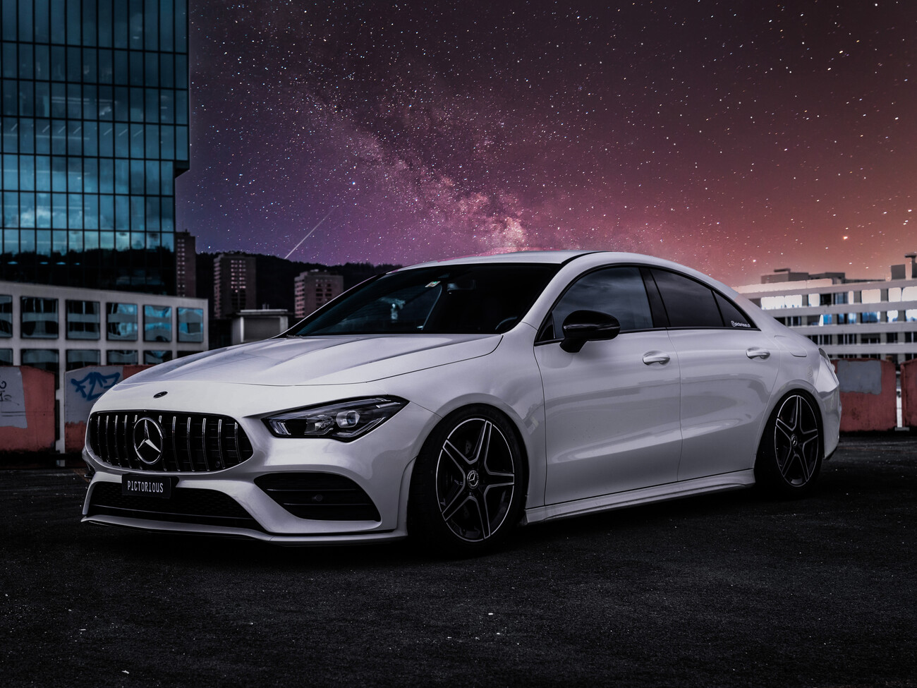 Wall Art Print, White Sport Car Auto with Night Sky