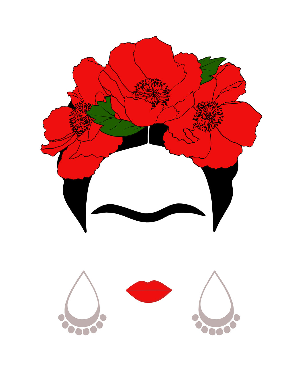 Illustration Mexican Woman With Flowers In Her Hair