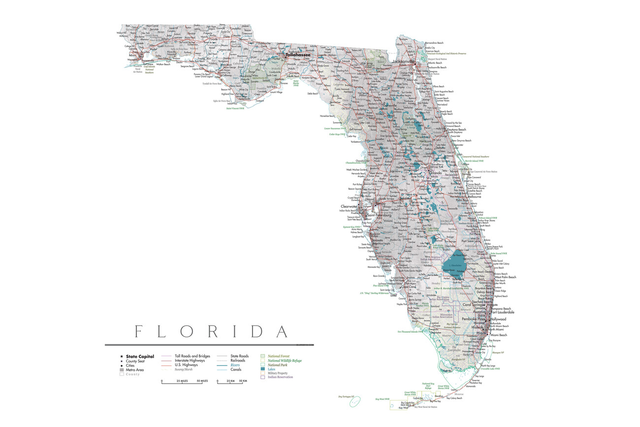 Kartta Florida USA detailed state map ǀ Kaikki kaupunkikartat ja  maailmankartat seinälle
