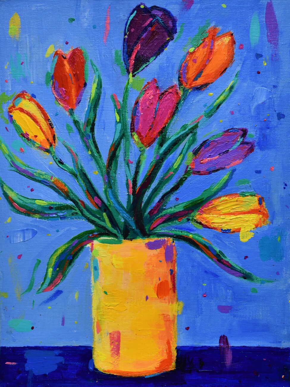 Illustration Tulips in a Yellow Vase