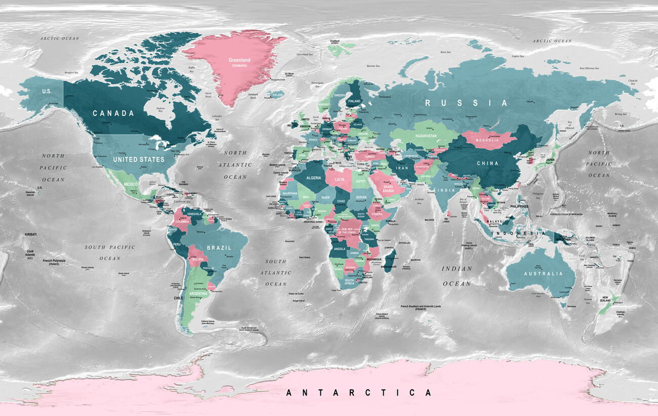 Kartta Colorful Political World Map ǀ Kaikki kaupunkikartat ja  maailmankartat seinälle