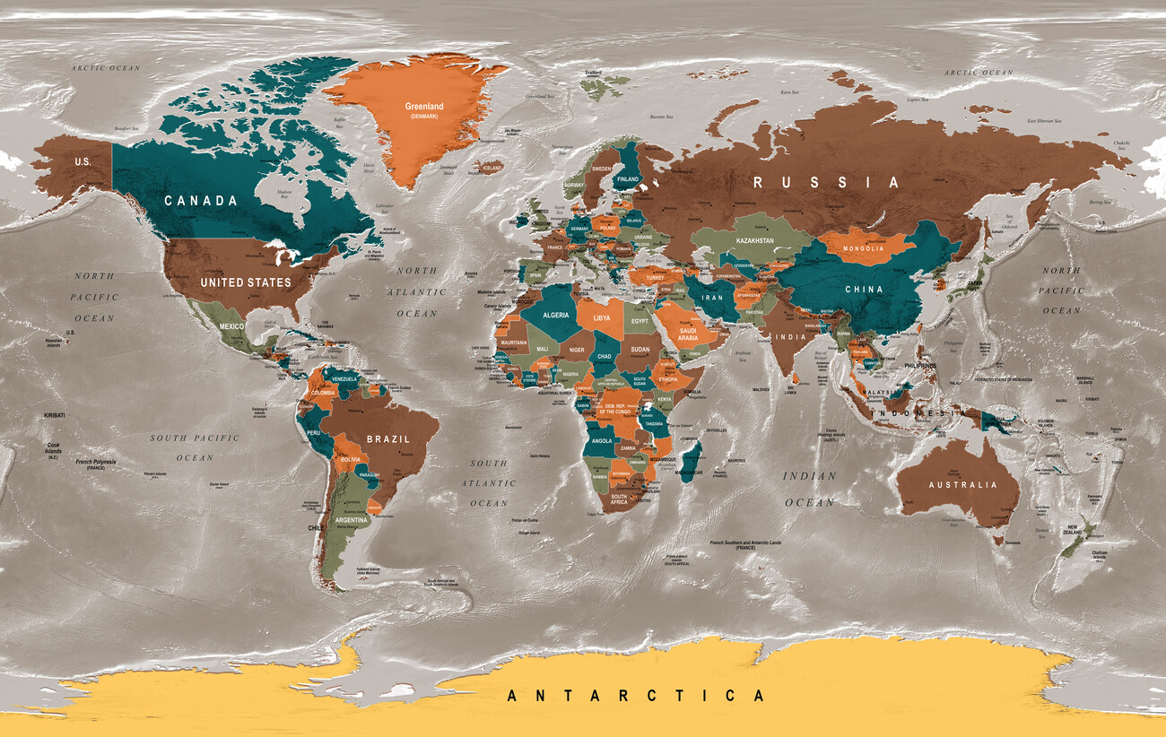 Kartta Colorful Political World Map ǀ Kaikki kaupunkikartat ja  maailmankartat seinälle