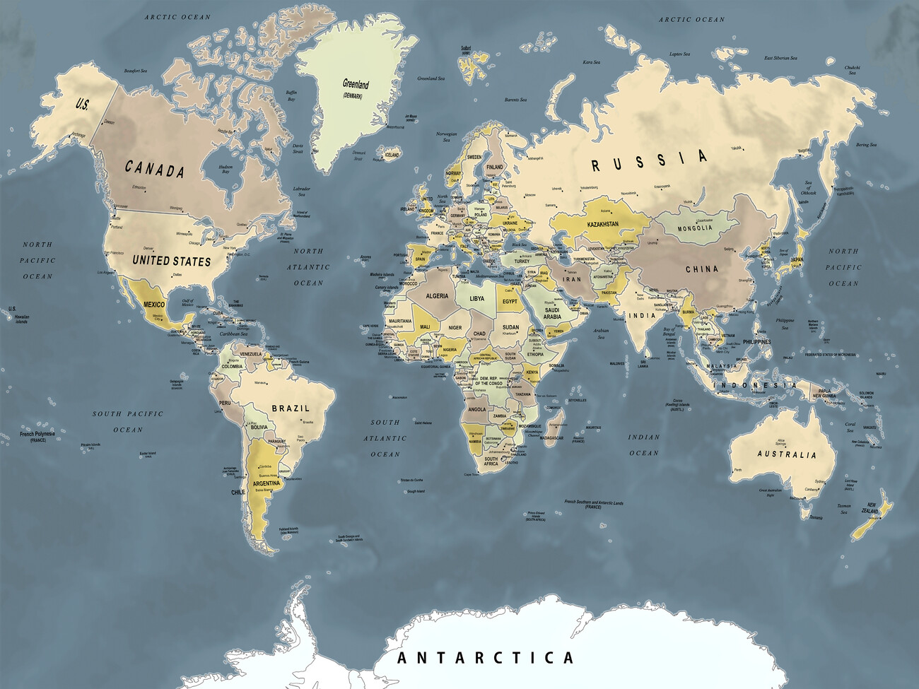 Kartta Political World Map Vintage Style ǀ Kaikki kaupunkikartat ja  maailmankartat seinälle