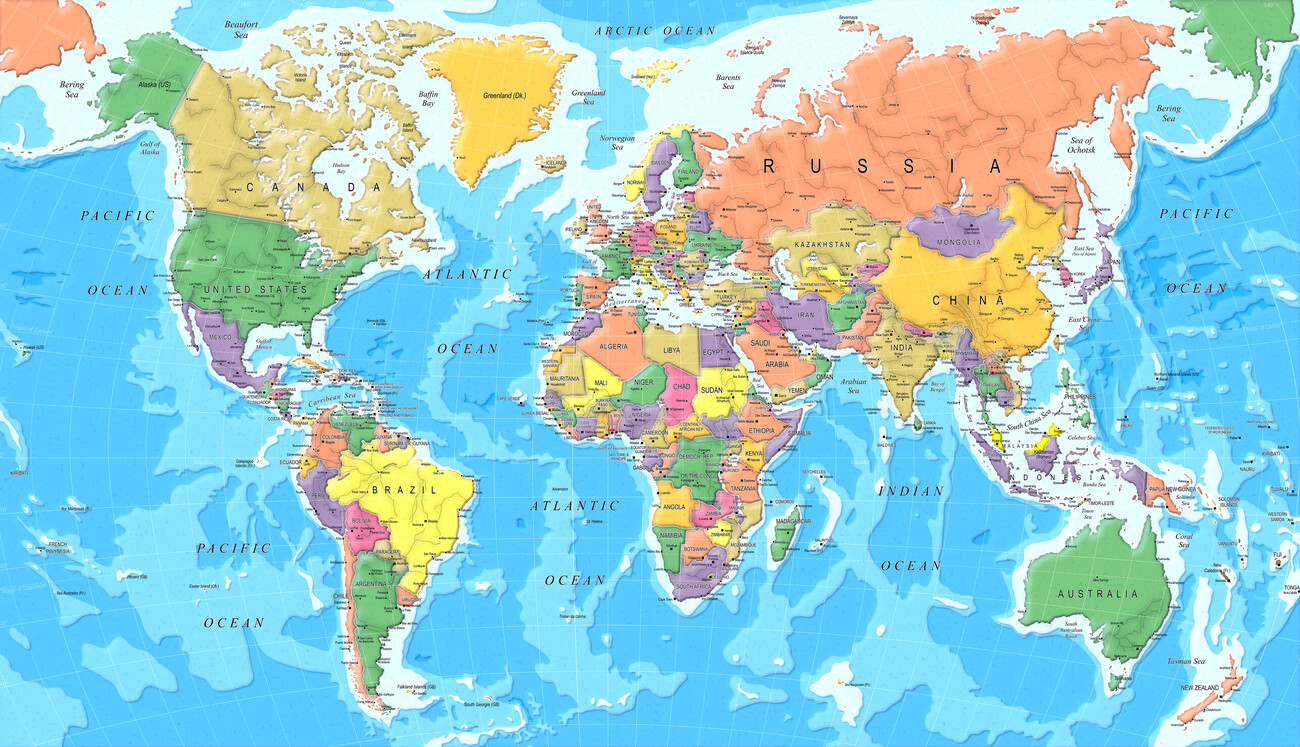 Cartina di Colorful World Map Paper Cut Style ǀ Cartine di città e mappe  del mondo da appendere