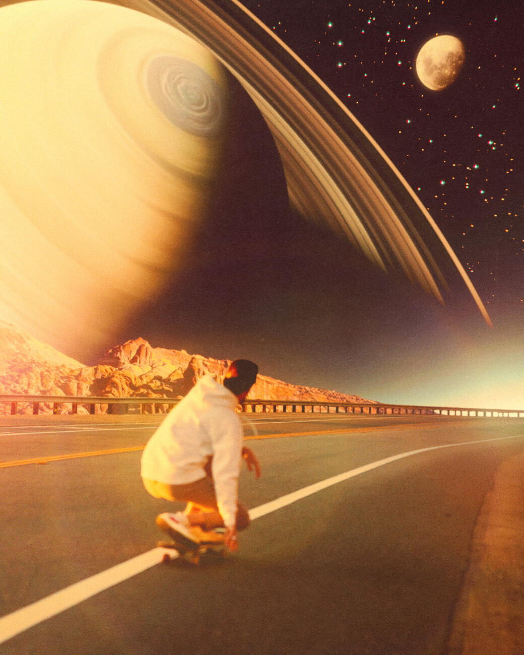 | SPACE Vintage Art SK8 Künstlerische Retro-Futuristic Europosters Illustration - Space Collage |