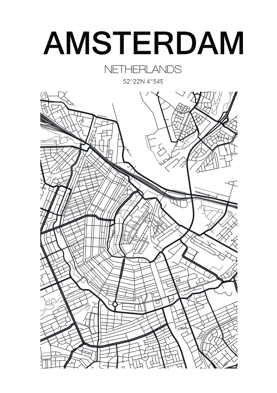 verhaal bericht gemiddelde Map of Amsterdam Netherlands Poster ǀ Maps of all cities and countries for  your wall