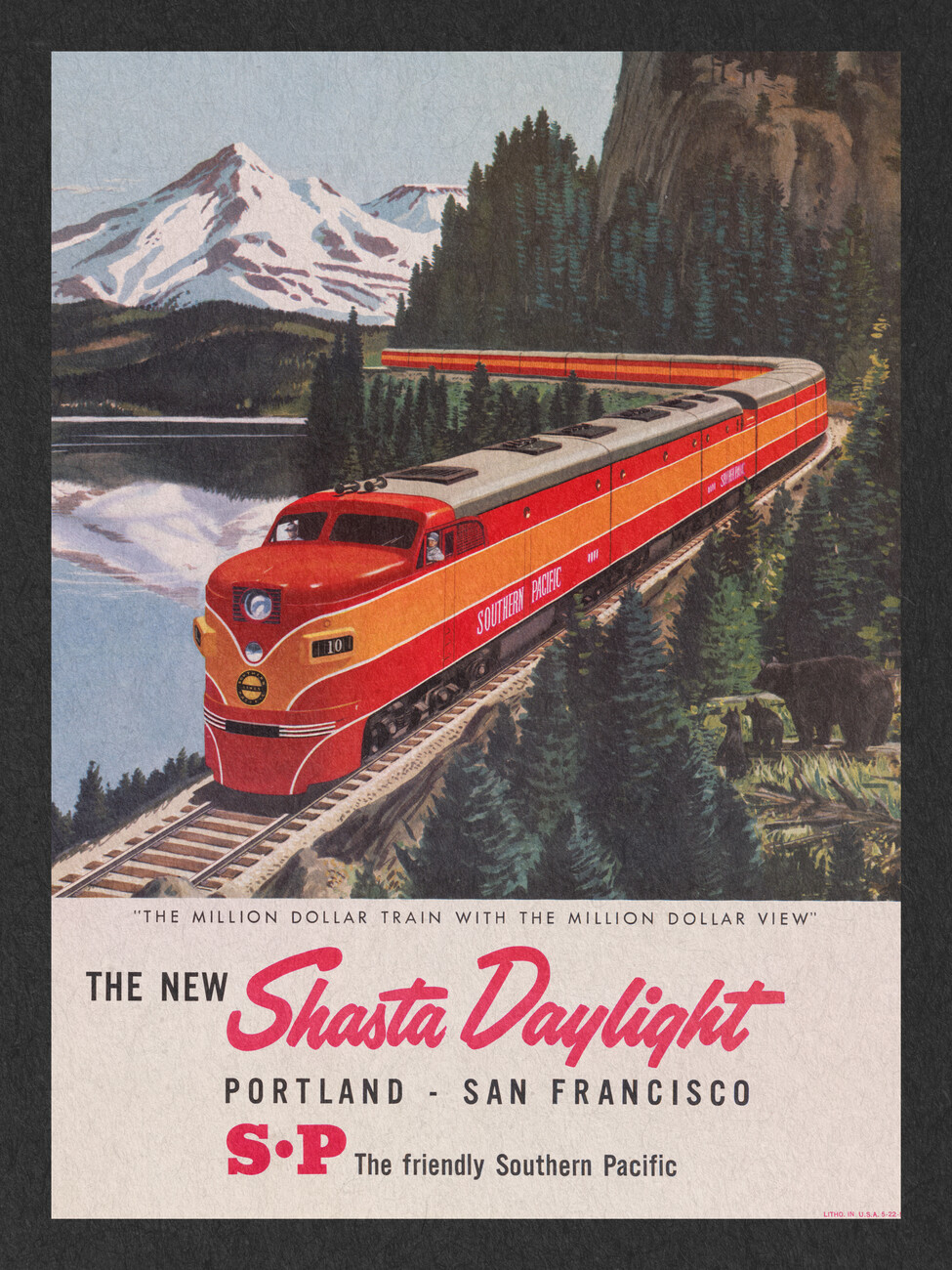 Obrazová reprodukce The New Shasta Daylight Train (Vintage Transport), (30 x 40 cm)