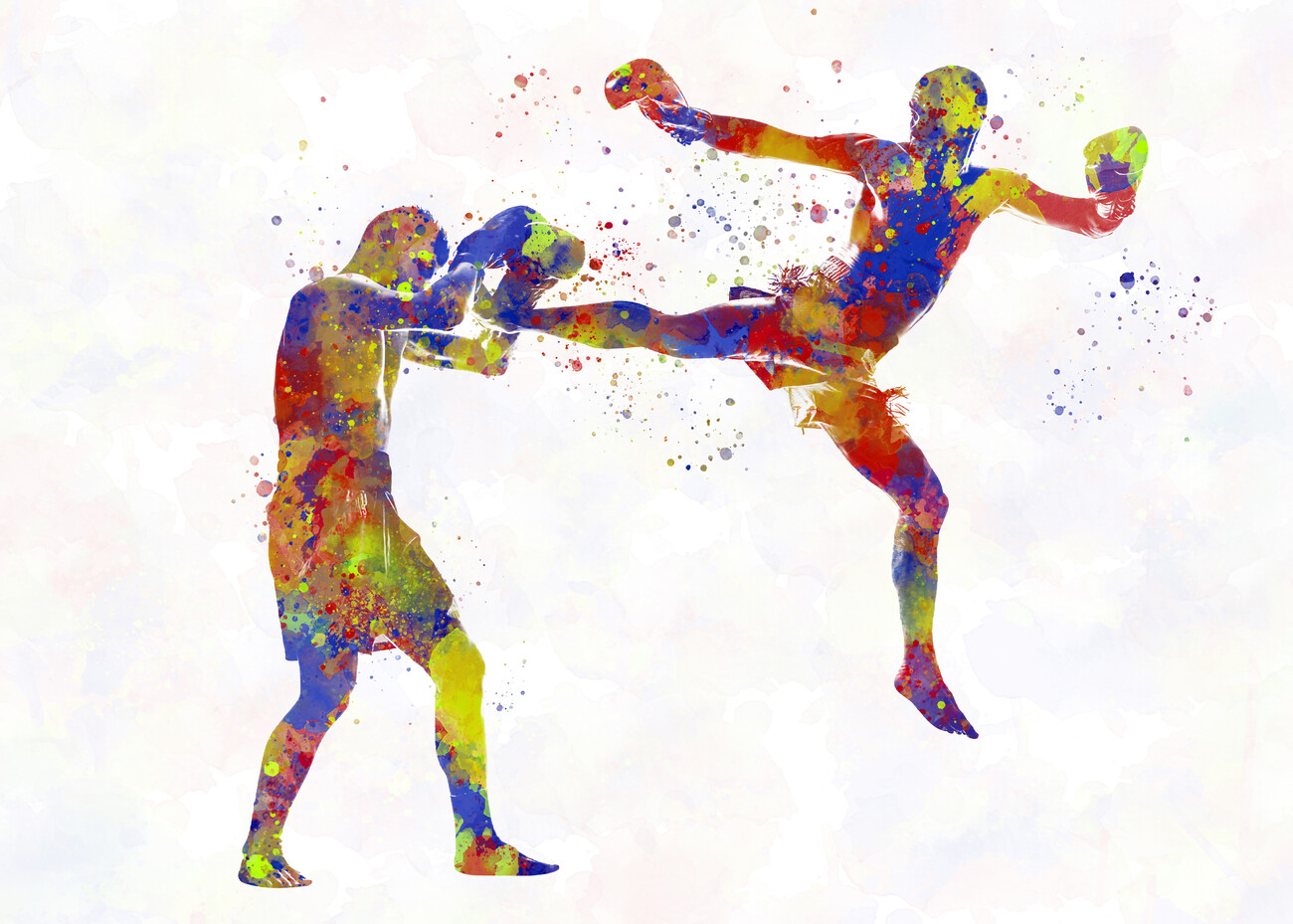 Illustration Watercolor kick boxing fighter