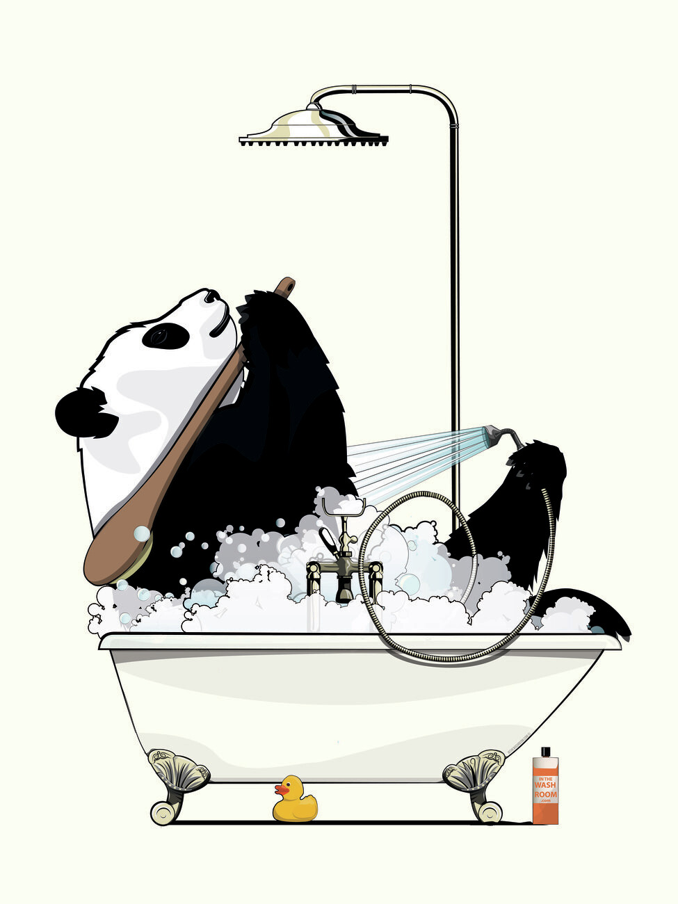 Illustration Giant Panda Bear in the Bath, funny bathroom humour