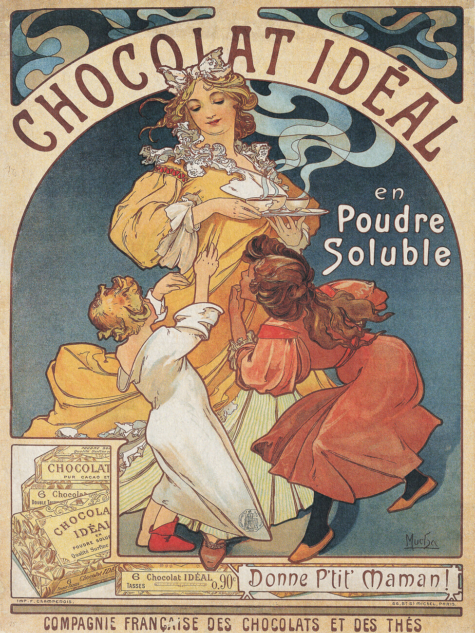 Obrazová reprodukce Chocolat Ideal Chocolate Advert (Vintage Art Nouveau) - Alfons Mucha, (30 x 40 cm)