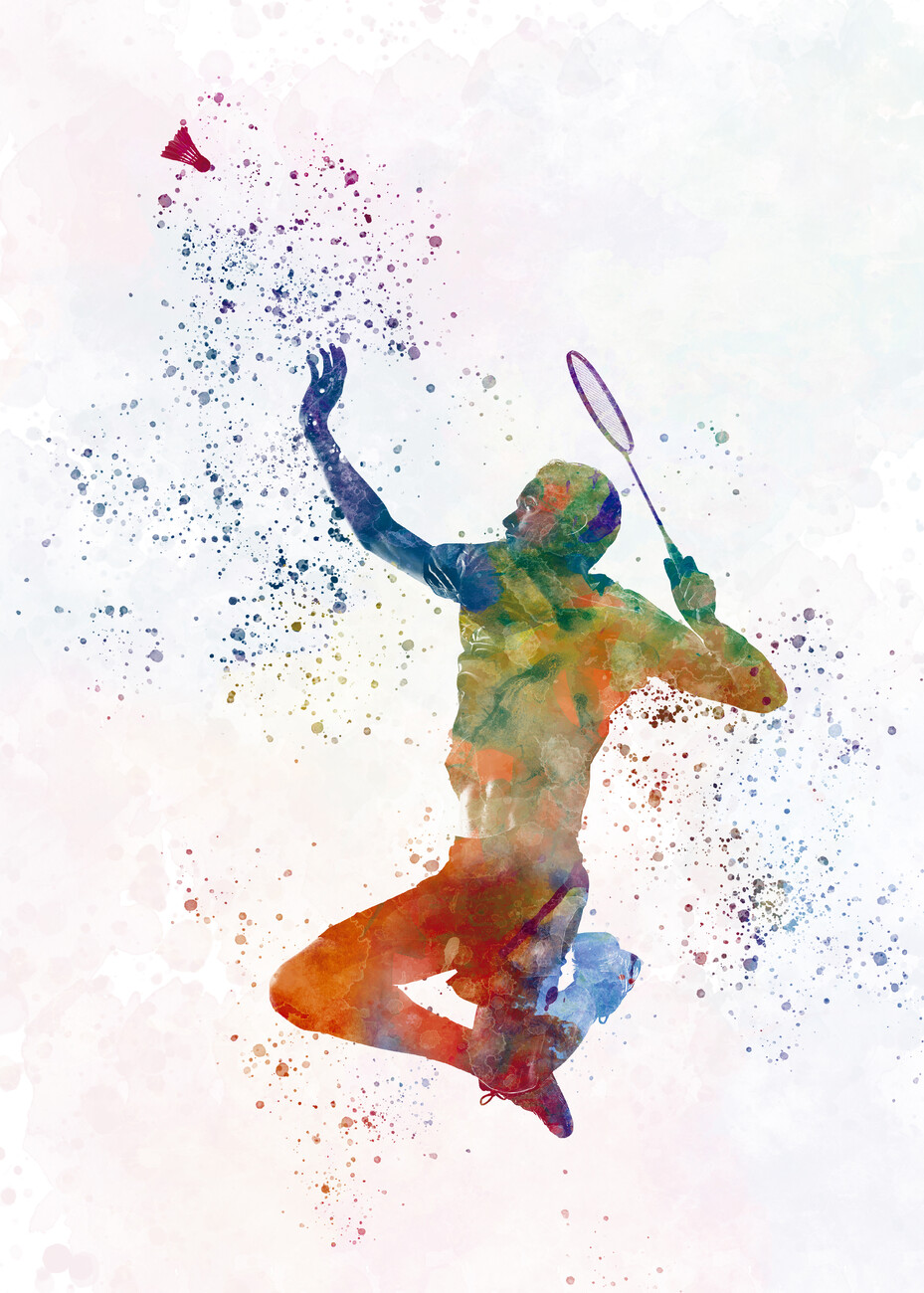 Watercolor badminton player Wall Mural Buy online at Europosters