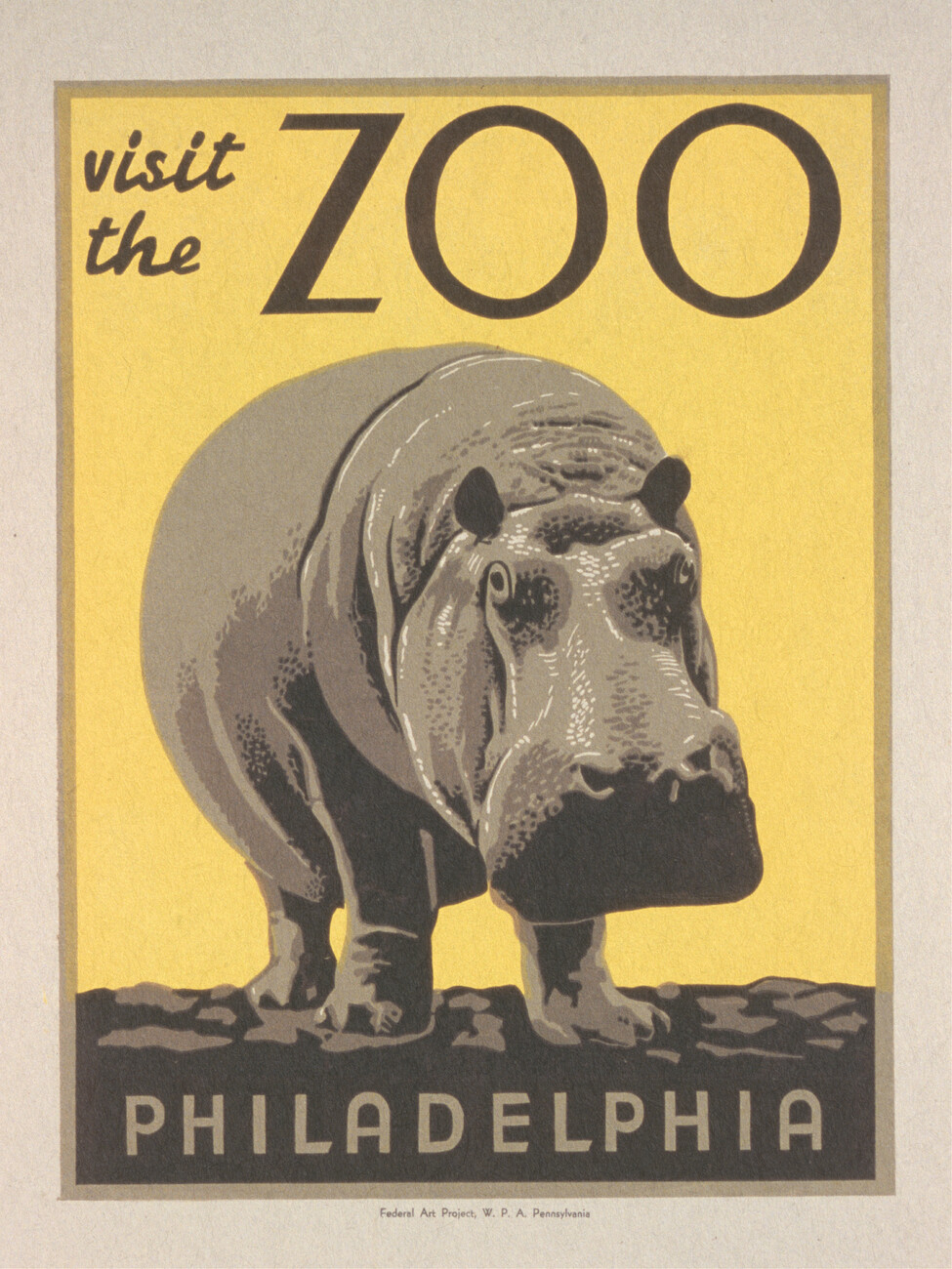 Vintage Philadelphia Zoo Poster (Featuring a Hippo) | Reproductions of famous paintings your wall