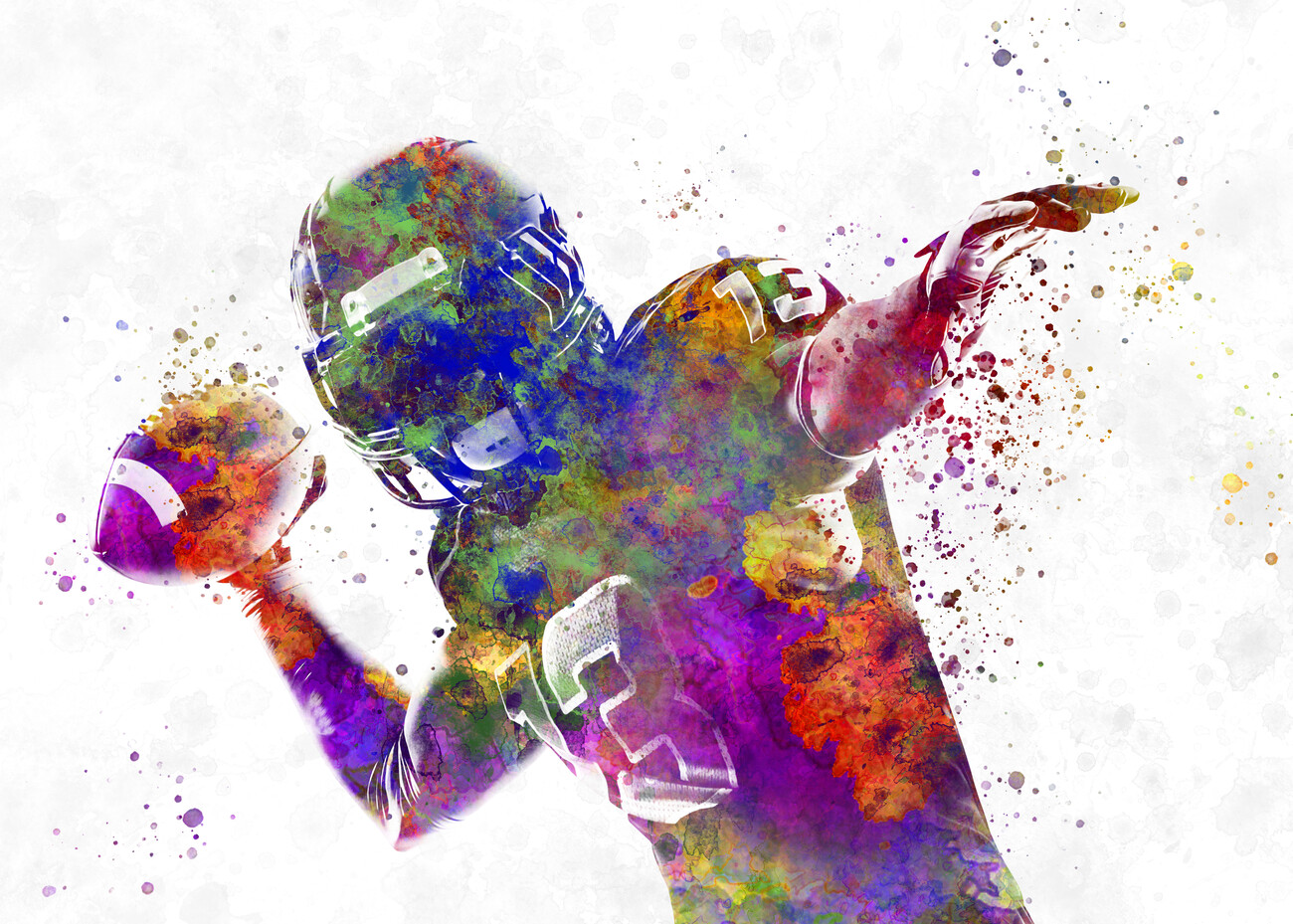 Wall Art Print American football player in watercolor, Gifts & Merchandise