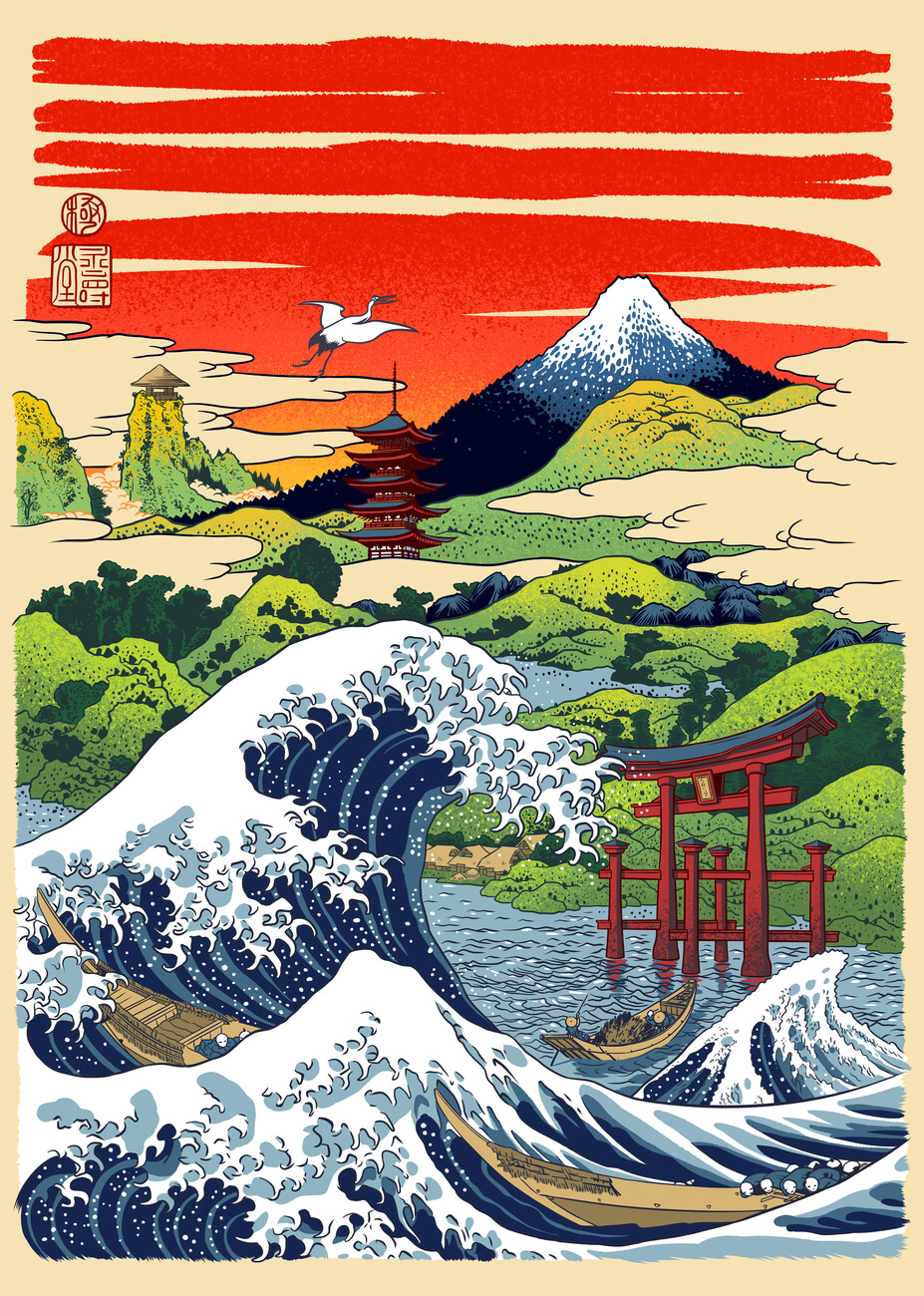 illustration big wave in Japan Europosters